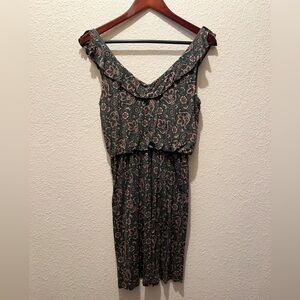 LOFT Green Jersey Dress with Pink Paisley Print